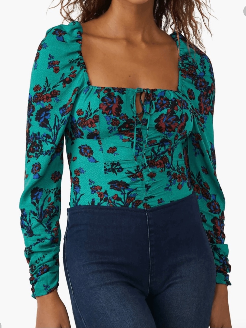 NWT Hilary Printed Top Blouse Green Combo Small Extra Small Floral OB1569574